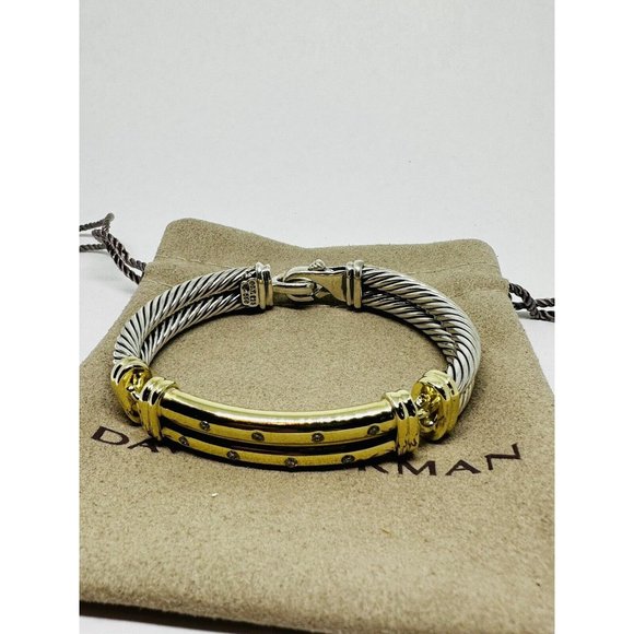 $4,000 David Yurman 14K Yellow Gold Silver Diamond Metro Double Cable Bracelet M - Picture 4 of 8